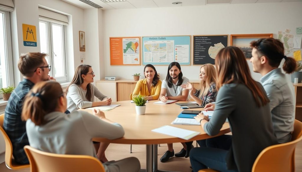A language class in Italy with foreign students learning Italian
